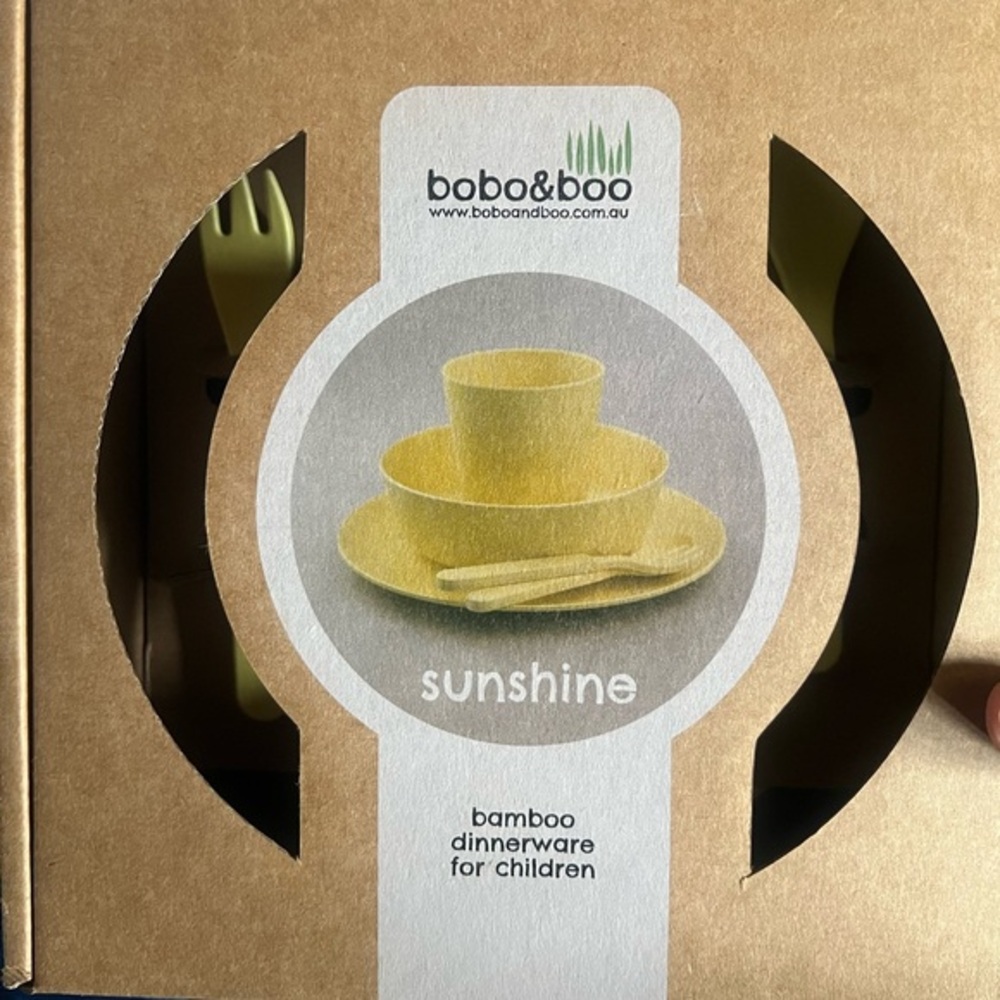 NEW 5 piece BAMBOO kids dish set yellow